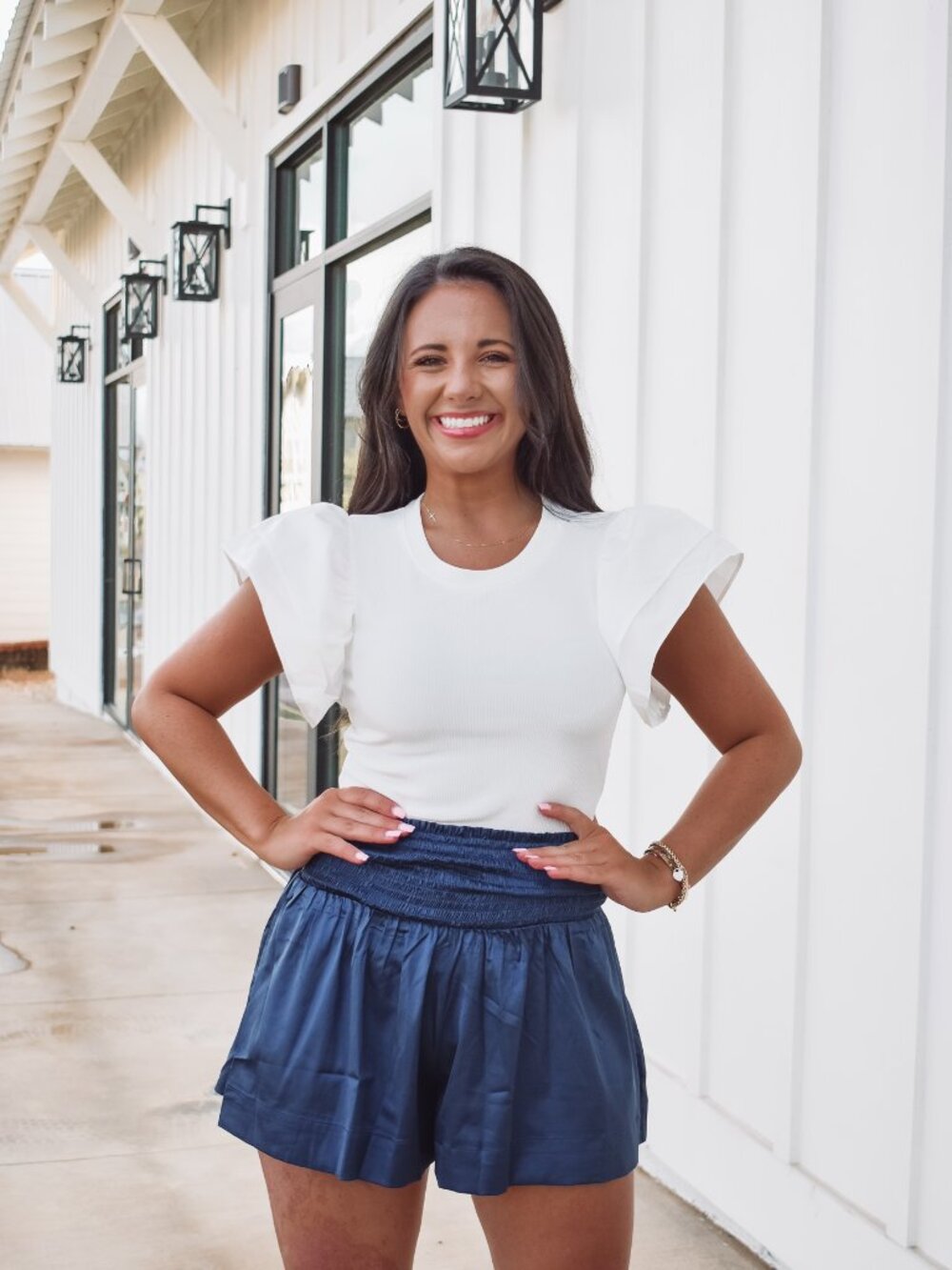 White Ruffle Sleeve Knit Bodysuit | Sorority Game Day Going Out Top